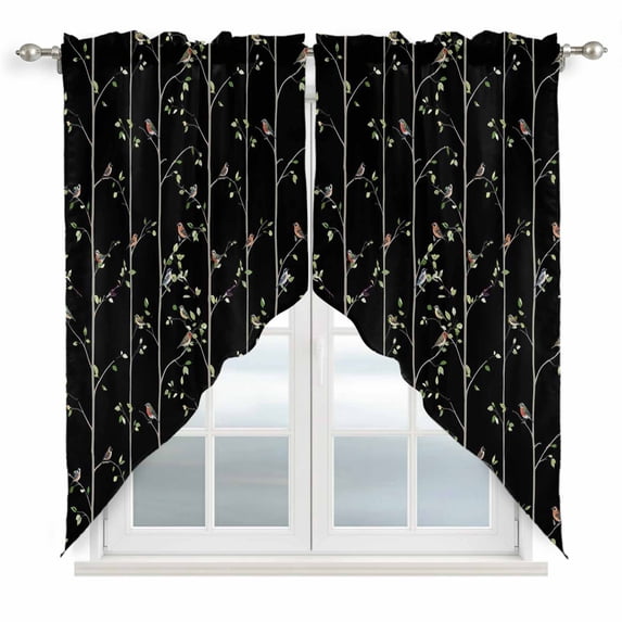 Sparrow Swag Valances for Windows 2 Pack, Kitchen Window Curtains 36 Inch Length, Spring Birds on The Branches Vintage Country Black Privacy Swag Curtains for Living Room/Bathroom 36"x36"