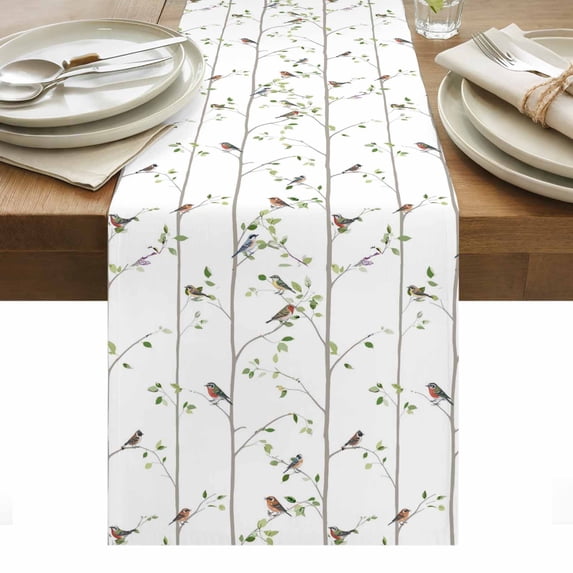 Sparrow Table Runner - 70 Inch Long, Kitchen Dining Table Runner Dresser Scarves, Spring Birds on The Branches Vintage Country Farmhouse Decor for Coffee Tables Wedding Party Banquet