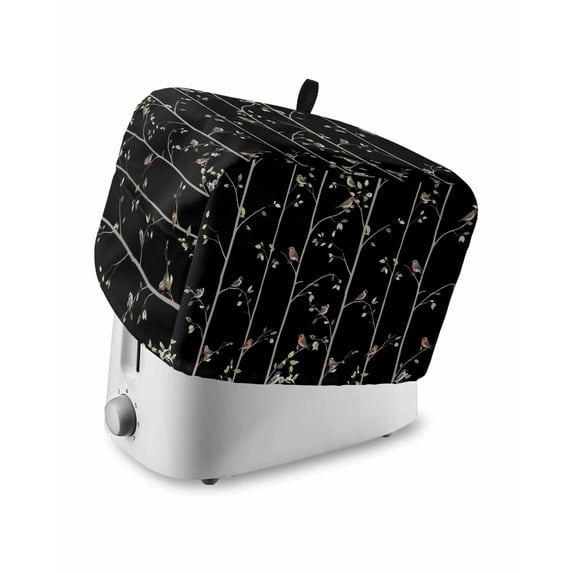 Sparrow Toaster Cover 2 Slice, Small Kitchen Appliance Covers, Spring Birds on The Branches Vintage Country Black Toaster Oven Cover with Loop, Bread Machine Cover Polyester Dust Cover Protection