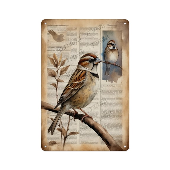 Sparrow Vintage Aluminum Sign 8x12 Inches - Rustic Farmhouse Bird Decor, Retro Nature Metal Wall Plaque for Garden, Porch, or Kitchen, Gift for Birdwatchers & Garden Enthusiasts