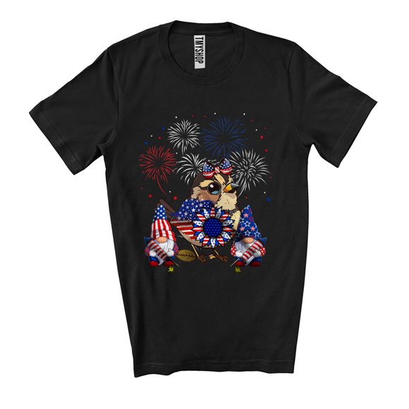 Sparrow With Headband American Flag; Adorable 4th Of July Sunflower Sparrow; Patriotic Unisex T-Shirt