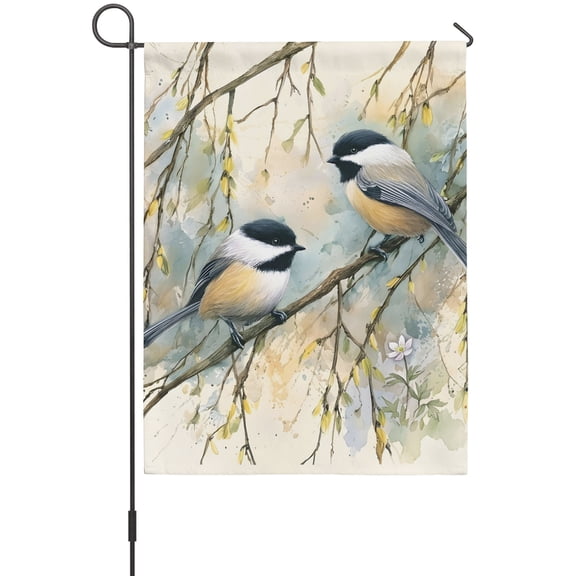 Sparrows on Branch House Flag 28 x 40 Inches, Funny Bird Vintage Weather Proof Outdoor Patio Flags Double Sided Small House Decoration for Yard Lawn Outside Home