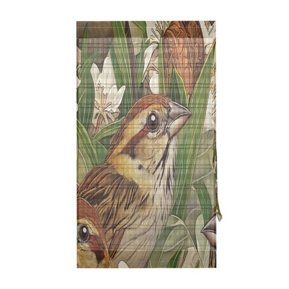 Sparrows and Blossoms Door Curtain 54x72in UV Blocking Mesh with Adjustable Tie Back Rod Pockets