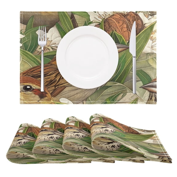 Sparrows and Blossoms Reversible Placemat Non Slip Coffee Mat 18x12 Inch for Dining, Kitchen, Coffee