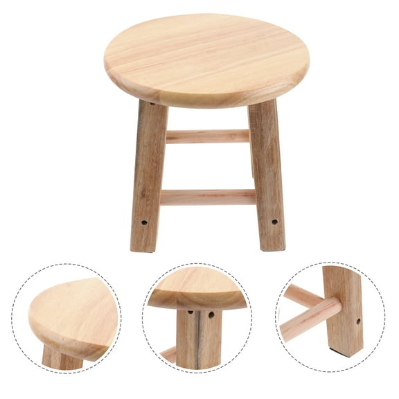Sparsain 1 x Wooden Low Stool for Bathroom, Non-Slip Round Stool (Wood Color)
