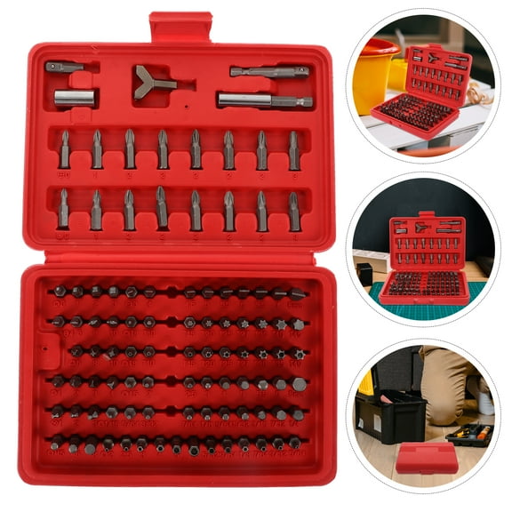 Sparsain 100Pcs Screwdriver Bit Set Security Bit Set Vanadium Steel Square Screw Bit Assortment Power Tools (Red)