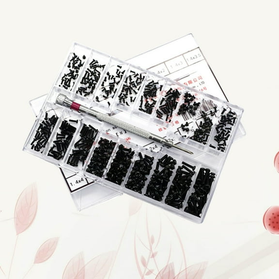 Sparsain 18 Kinds of Miniature Small Screws for Laptop, Glasses, Small Screws Box, Round and Flat Countersunk Head Screws (Black)