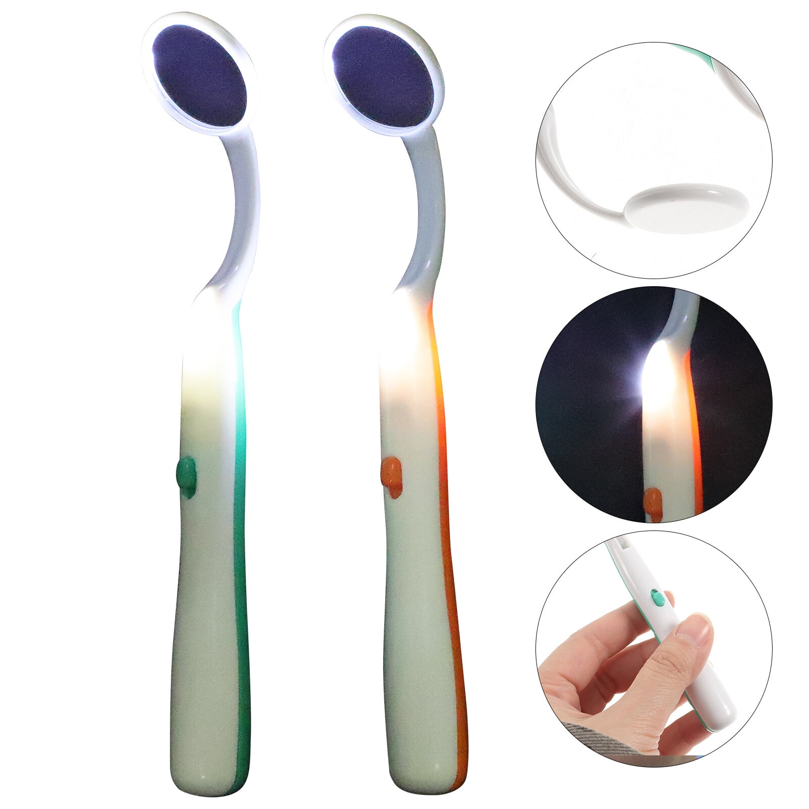 OUNONA 2PCS Dental Inspection Mirror with Bright LED Light for Oral Green and Orange