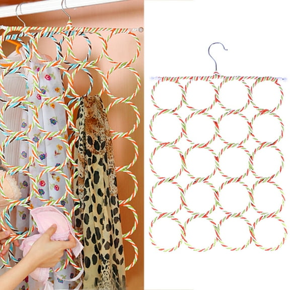 Sparsain 20 Rings Foldable Eco-Friendly Rattan Scarf Holder Towel Tie Rack (Random Color)