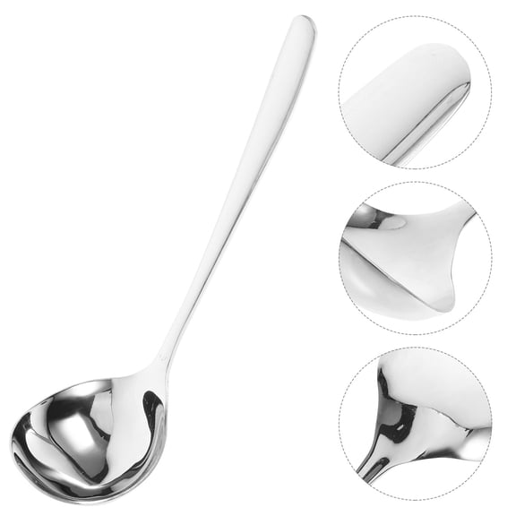 Sparsain 304 Stainless Steel Round Soup Spoon, Large Soup Spoon for Hot Pot, Long Handle Kitchen Cutlery (Size L)