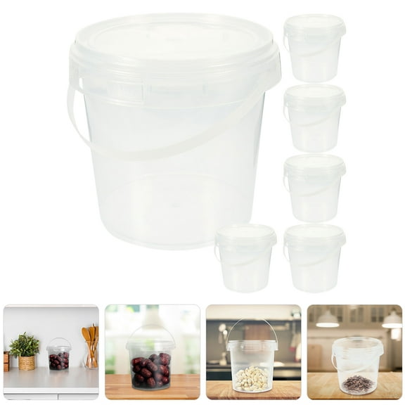 Sparsain 6 Pack Clear Plastic Containers with Lid, Ice Bucket, Food Storage Containers, Round Plastic Bucket with Handle
