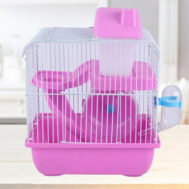 Sparsain Acrylic Double Layer Hamster Cage for Pets, Portable Small Pet House, Chinchilla Hamster House (Light Pink)