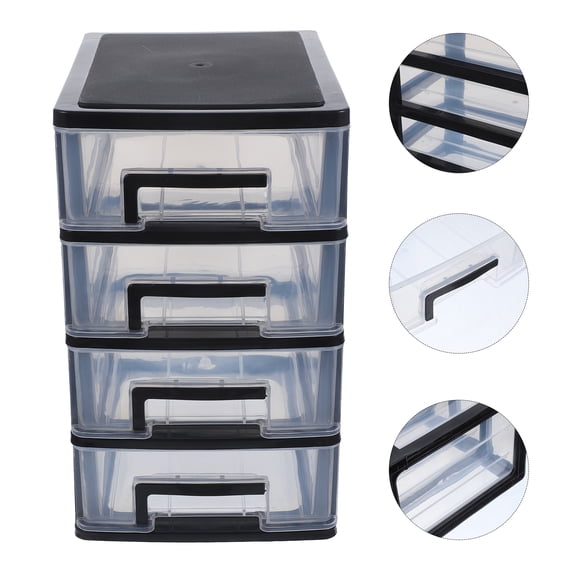 Sparsain Four-Tier Plastic Storage Cabinet with Drawer, Multi-Function Portable Dustproof Closet, Storage Furniture (Black and Transparent)