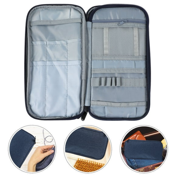 Sparsain Knitting Needle Case, Crochet Hooks Organizer, Zipper Storage Bag (Dark Blue)