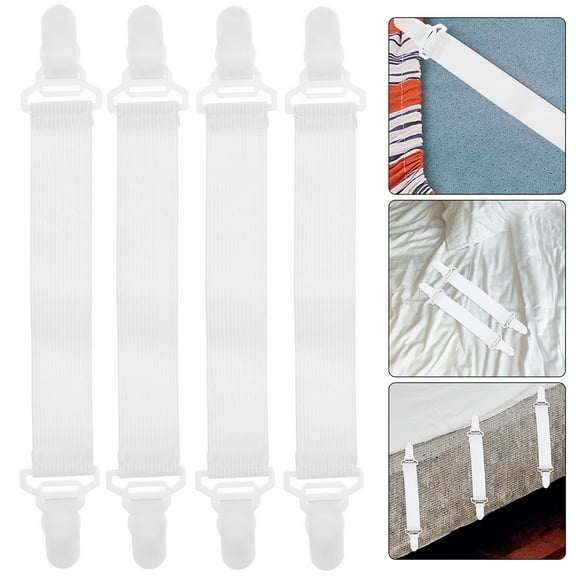 Sparsain Pack Elastic Bed Sheet Clips Garter Style with Hook and Rubber Button Clasp (White)