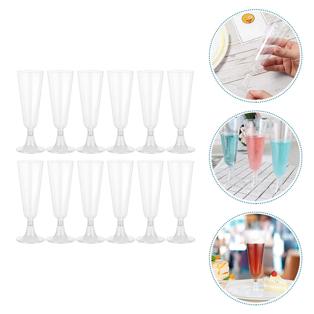 Sparsain Pack of 24 disposable plastic wine glass champagne flutes with plastic stem