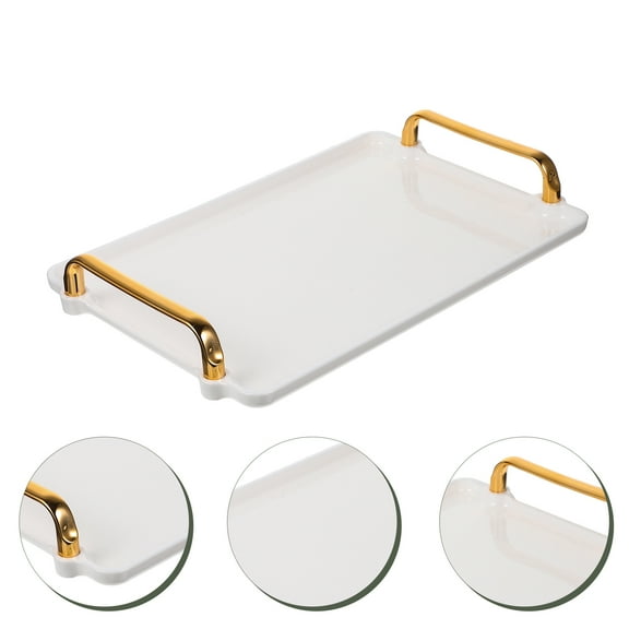 Sparsain Plastic Tea Serving Tray with Handles Large Rectangular Tray for Modern Coffee Table