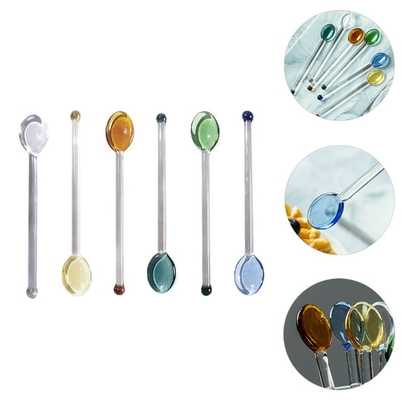 Sparsain Set of 6 Heat Resistant Glass Coffee Spoons, Clear Long Handle Dessert Spoons
