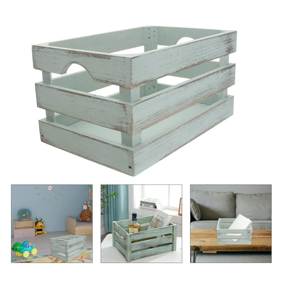 Sparsain Solid Wood Storage Basket for Toys, Sundries, Cosmetics, Multipurpose Storage Container for Home Office (Green)