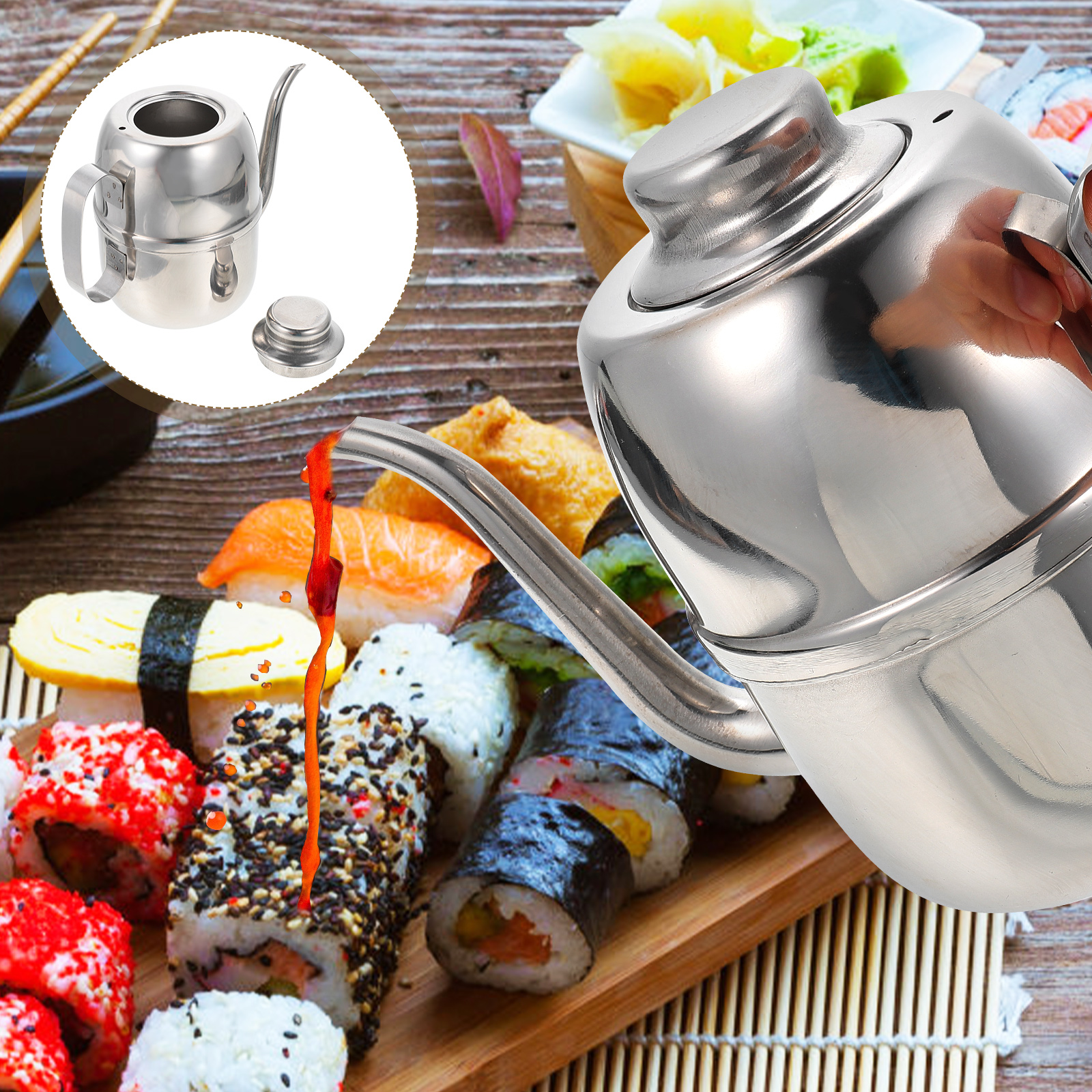 Sparsain Stainless Steel Oil Dispenser Olive Oil Dispenser Kitchen Oil Bottle Soy Sauce Pot Vinegar Holder