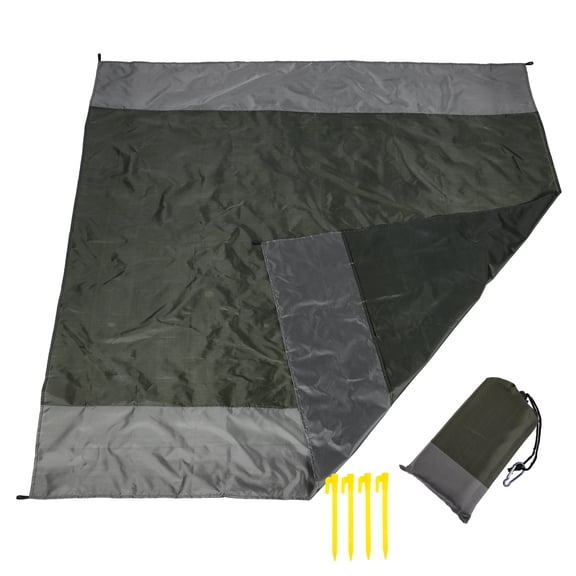 Sparsain Waterproof Pocket Beach Mat Outdoor Camping Picnic Mat Plaid Polyester Picnic Blanket 1 Set (Dark Green Double Gray-200*210cm)