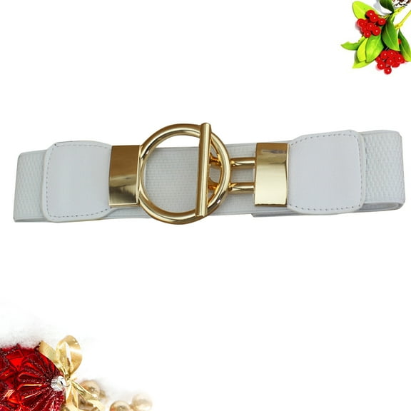 Sparsain Women' Elastic Belt, Belt, Stretch Belt, Gold Round Buckle (White)