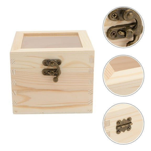Moluckfu Wooden Boxes For Crafts Acrylic Small Decorative Storage Box 1Pack 4.7X4.7X3.2in