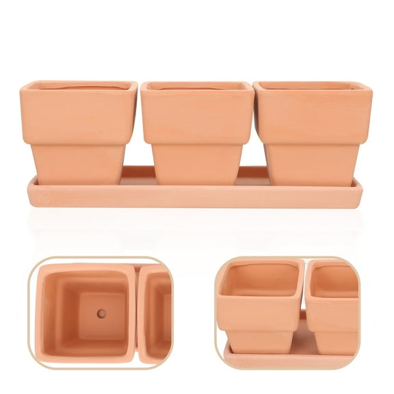 Sparsain window sill planter set, outdoor pottery plant flower pot