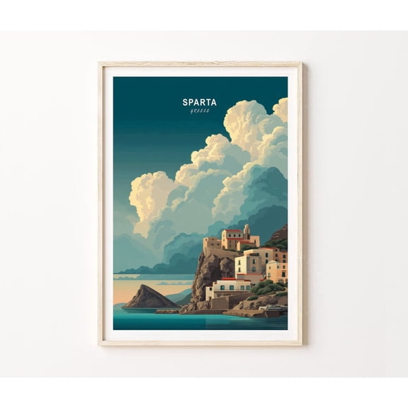 Sparta Greece Mediterranean Cliffside Village Wall Art Home Decor Unframed Paper Print