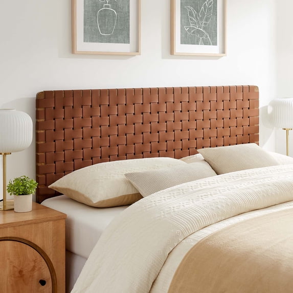 Sparta Weave Vegan Leather Queen Headboard in Walnut Brown