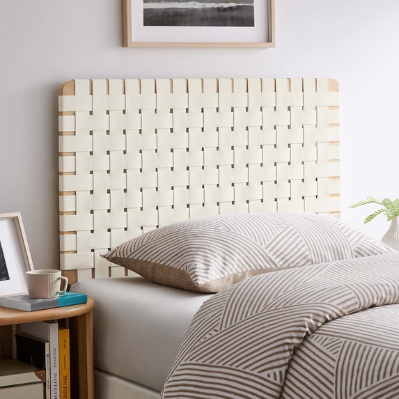Sparta Weave Vegan Leather Twin Headboard in Natural Beige