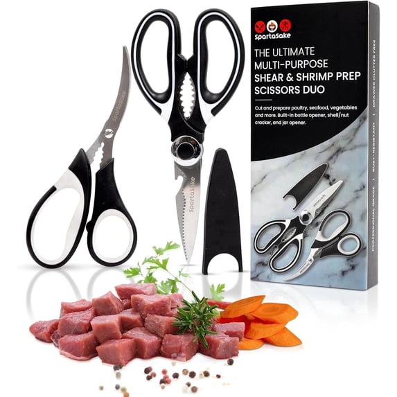 SpartaSake 2-Pack 8-Inch Kitchen Scissors, Heavy Duty Kitchen Shears, Stainless Steel Cooking Scissors