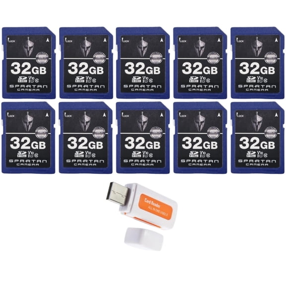 Spartan 32GB Class 10 SD Card (10-Pack) Bundle with Micro SD Reader and Writer (11 Items)
