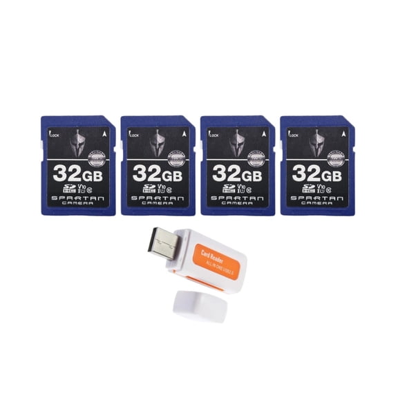 Spartan 32GB Class 10 SD Card (4-Pack) Bundle with Micro SD Reader and Writer (5 Items)