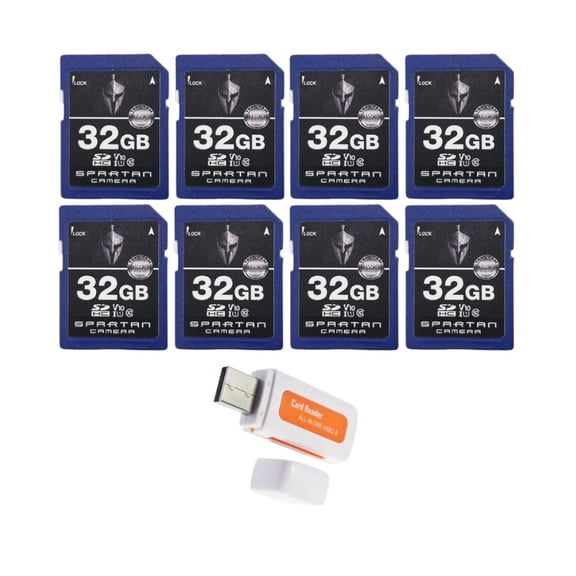 Spartan 32GB Class 10 SD Card (8-Pack) Bundle with Micro SD Reader and Writer (9 Items)