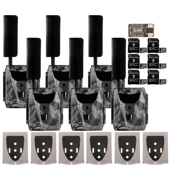 Spartan GoLive 4G/LTE 1080p Trail Camera (Verizon, 6 Pack) Bundle with Steel Security Box, 32GB Memory Card and Card Reader (19 Items)