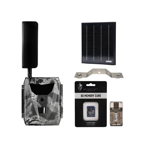 Spartan GoLive 4G/LTE Live Streaming Trail Camera with Solar Panel, Bracket Mount, SD Card and Card Reader (5 Items)