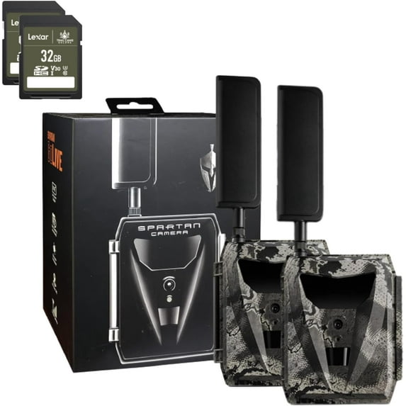 Spartan GoLive 4G LTE Trail Cameras,Live-Streaming, Anti-Theft GPS, On-Demand Image&Video Capture,Real-time Updates,Built-in Lithium Battery,Blackout with 32GB SD Cards - 2 PK AT&T