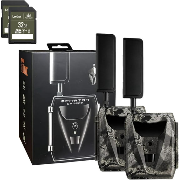 Spartan GoLive 4G LTE Trail Cameras,Live-Streaming, Anti-Theft GPS, On-Demand Image&Video Capture,Real-time Updates,Built-in Lithium Battery,Blackout with 32GB SD Cards - 2 PK Verizon