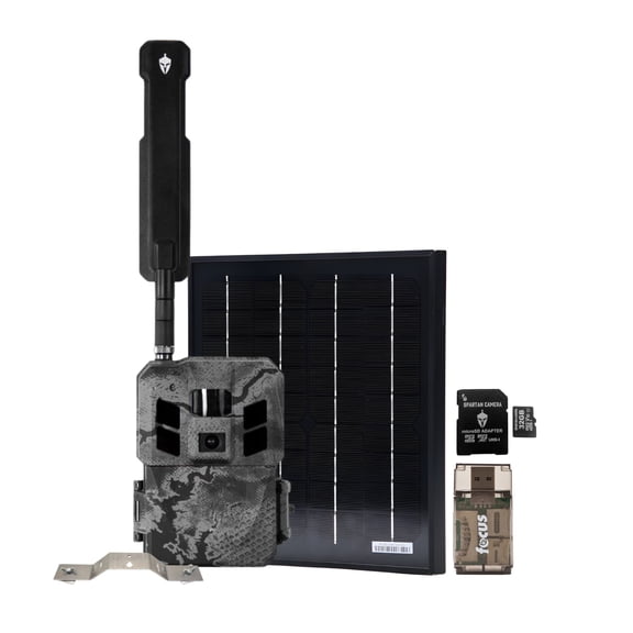 Spartan GoLive3 4G/LTE Multi-Carrier Trail Camera (Areus Camo) with 10W Solar Panel and Accessories Bundle