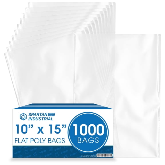 Spartan Industrial - 10” X 15” (1000 Count) 1.1 Mil Flat Open End Clear Plastic Poly Bags - For Proofing Bread Dough, Packaging Clothes, Shirts (Thin & Lightweight - Bags DO NOT Have Seal)