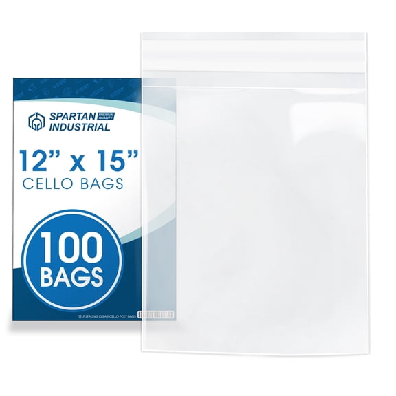 Spartan Industrial - 12" X 15" (100 Count) Clear Resealable Cello Plastic Bags - Self Seal & Reinforced