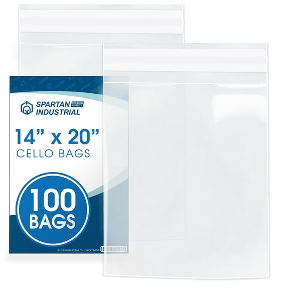 Spartan Industrial - 14" X 20" (100 Count) Clear Resealable Cello Plastic Bags - Self Seal & Reinforced