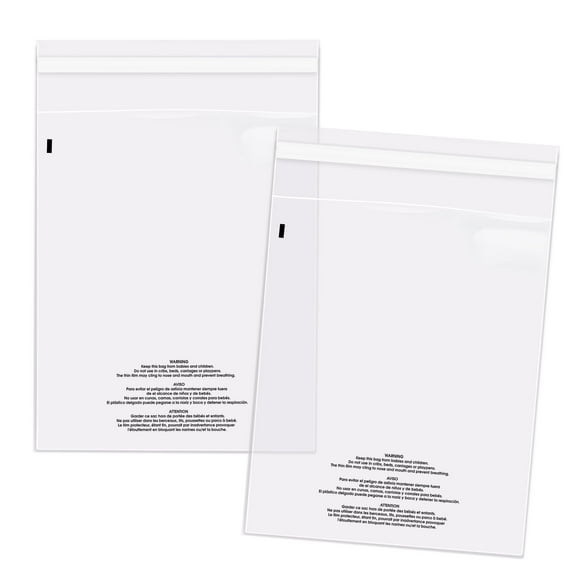 Spartan Industrial - 18” X 24” (200 Count) Self Seal Clear Poly Bags with Suffocation Warning for Packaging, Shipping & FBA - Permanent Adhesive