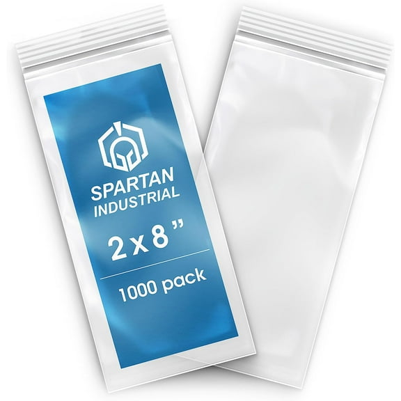 Spartan Industrial - 2” X 8” (1000 Count) 2 Mil Clear Reclosable Zip Plastic Poly Bags with Resealable Lock Seal Zipper