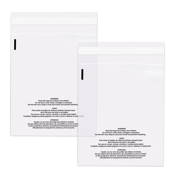 Spartan Industrial - 8” X 10” (200 Count) Self Seal Clear Poly Bags with Suffocation Warning for Packaging, Shipping - Permanent Adhesive