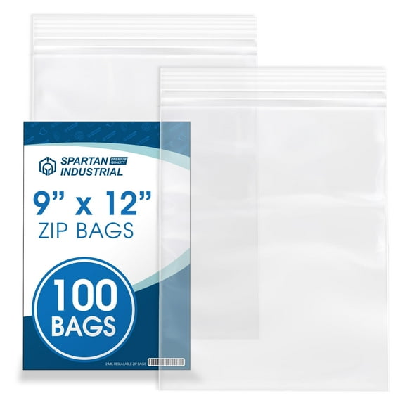 Spartan Industrial - 9” X 12” (100 Count) 2 Mil Clear Plastic Poly Bags With Resealable Zipper