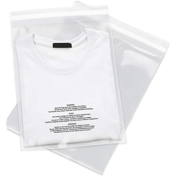 Spartan Industrial - 9" X 12" (100 Count) Self Seal Clear Poly Bags with Suffocation Warning for Packaging, T Shirts - Permanent Adhesive