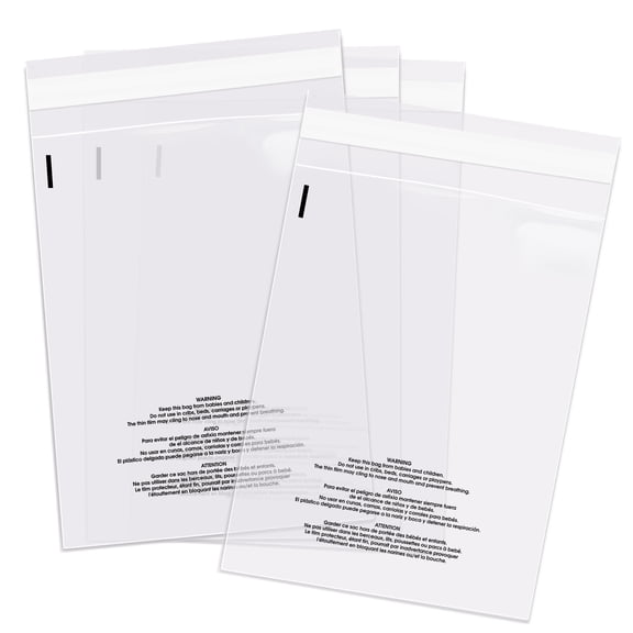 Spartan Industrial - 9” X 12” (200 Count) Self Seal Clear Poly Bags with Suffocation Warning for Packaging, T Shirts - Permanent Adhesive