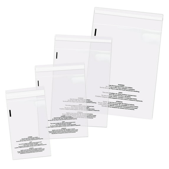 Spartan Industrial - Poly Bag Bundle Combo Pack of 400-6X9, 8X10, 9X12, 11X14 Self Seal Clear Plastic Bags With Suffocation Warning